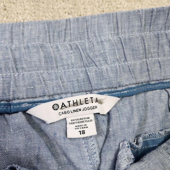Athleta Cabo Linen Joggers Women 18 Blue Elastic Waist Drawstring Athleisure - Picture 4 of 11
